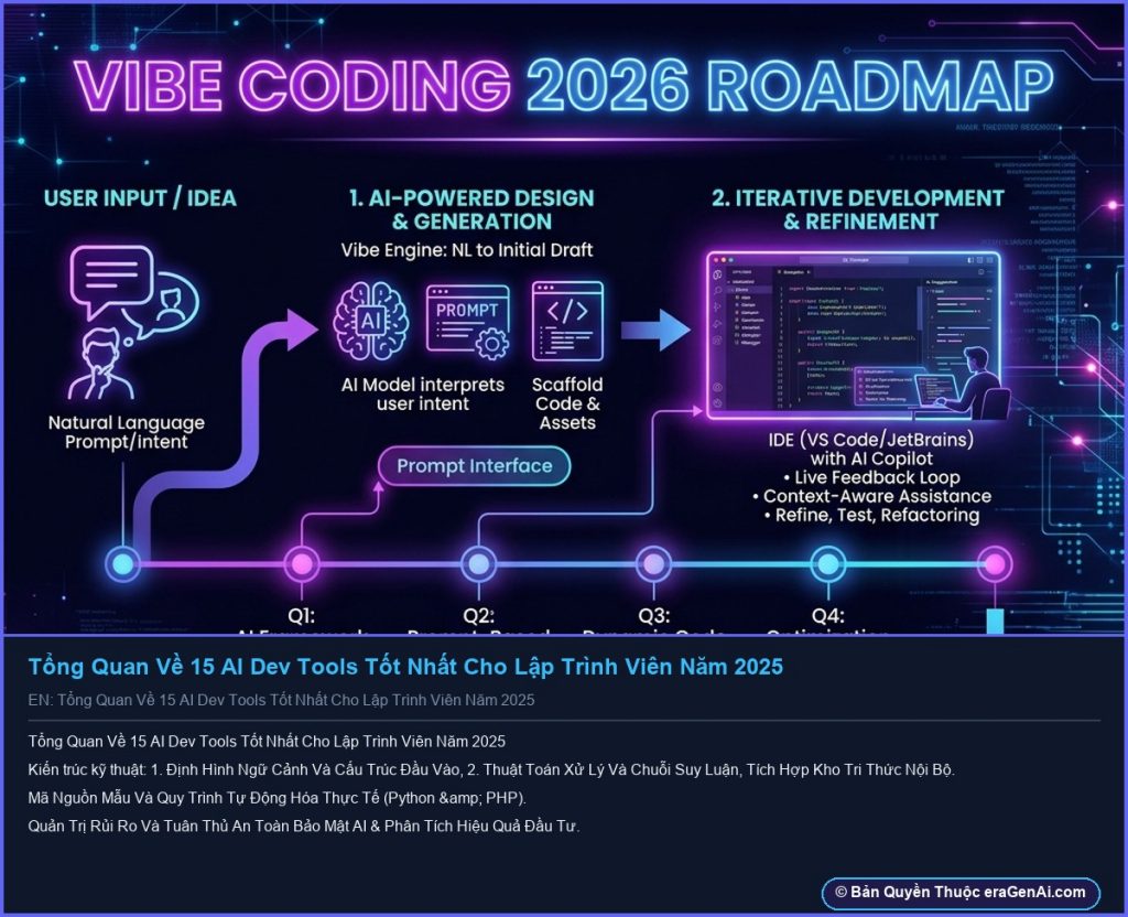 Tổng Quan Về 15 AI Dev Tools Tốt Nhất Cho Lập Trình Viên Năm 2025 - Infographic 3D AI Artwork Ban Quyen eraGenAi.com