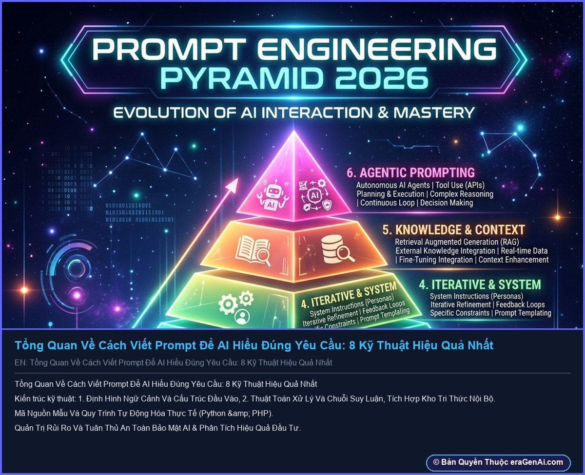 Tổng Quan Về Cách Viết Prompt Để AI Hiểu Đúng Yêu Cầu: 8 Kỹ Thuật Hiệu Quả Nhất - Infographic 3D AI Artwork Ban Quyen eraGenAi.com