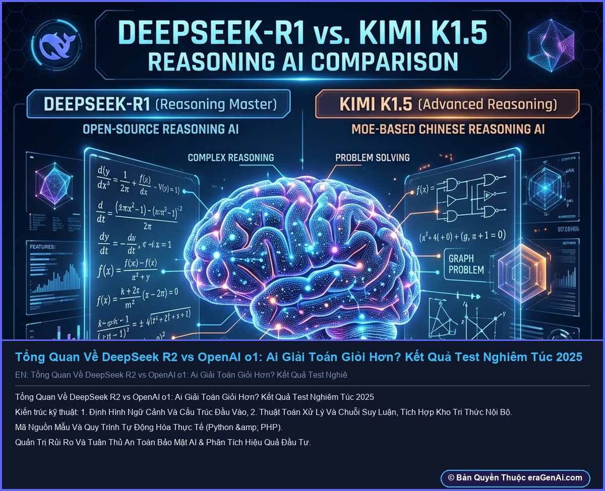 Tổng Quan Về DeepSeek R2 vs OpenAI o1: Ai Giải Toán Giỏi Hơn? Kết Quả Test Nghiêm Túc 2025 - Infographic 3D AI Artwork Ban Quyen eraGenAi.com