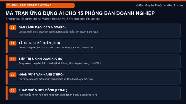 Bản Đồ Ứng Dụng AI Cho 15 Phòng Ban Doanh Nghiệp & Bộ Giải Pháp C-Level (Executive AI Matrix)