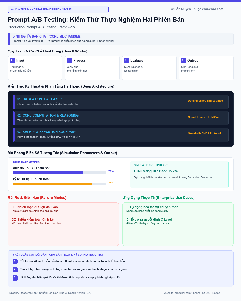Prompt A/B Testing: Kiểm Thử Thực Nghiệm Hai Phiên Bản - EraGenAI Infographic